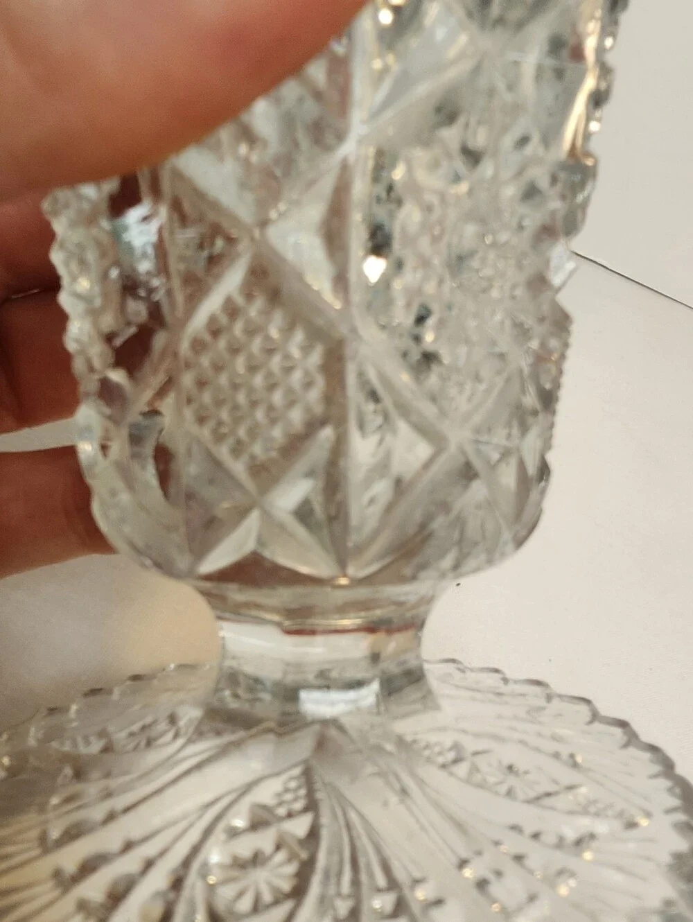 Brunswick Brilliant Cut Glass Vase Hobstar Sawtooth Rim  6 1/2” Tall